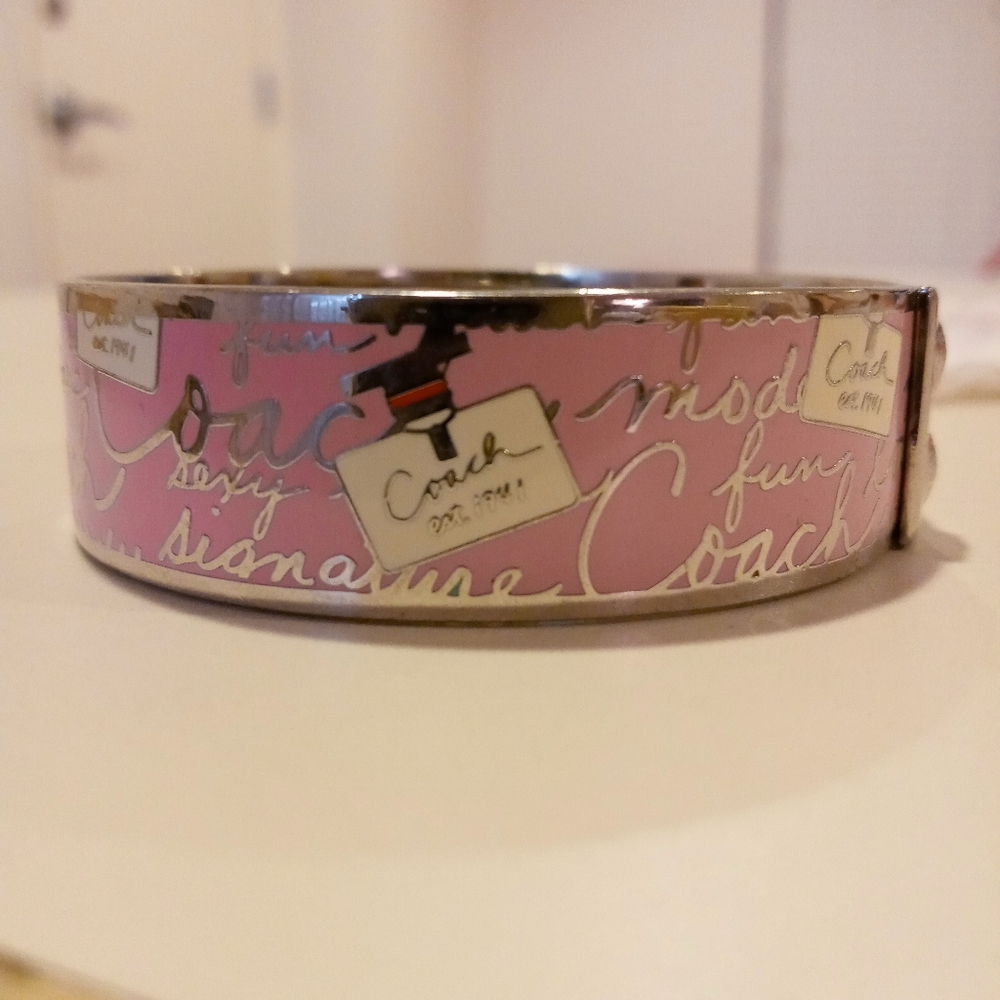 Coach Bangle Bracelet Enamel Pink/Silver